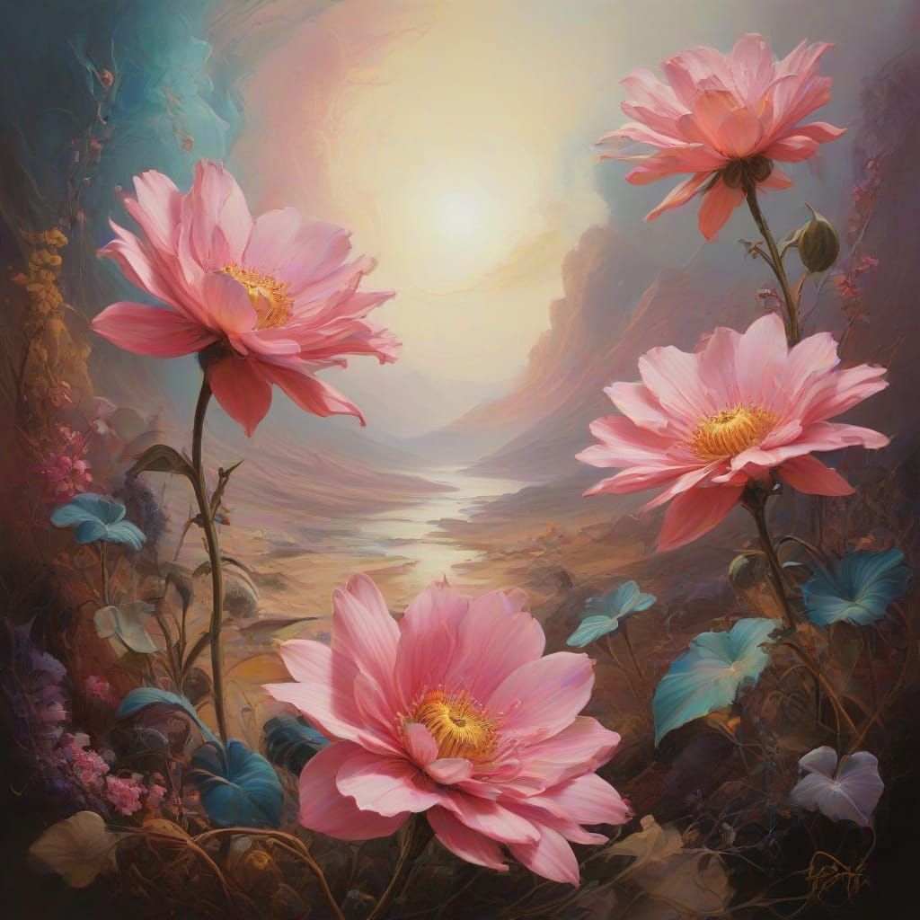 Surrealist Love: Floral Forms in Vibrant Hues