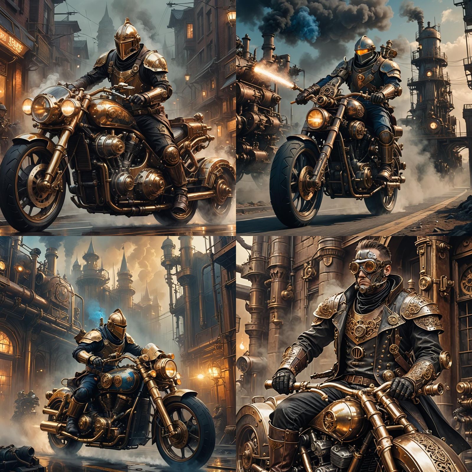Steampunk Knight on Motorcycle