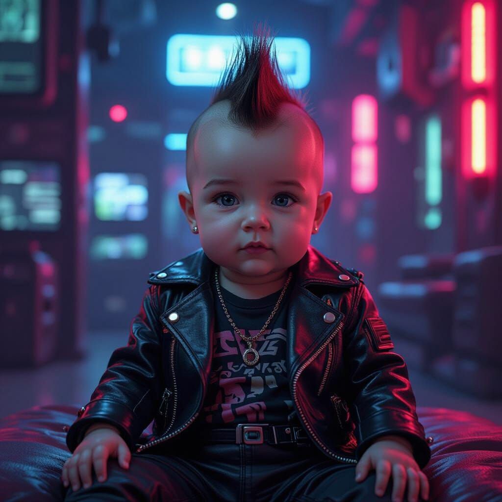 Cyberpunk Baby in Neon Apartment