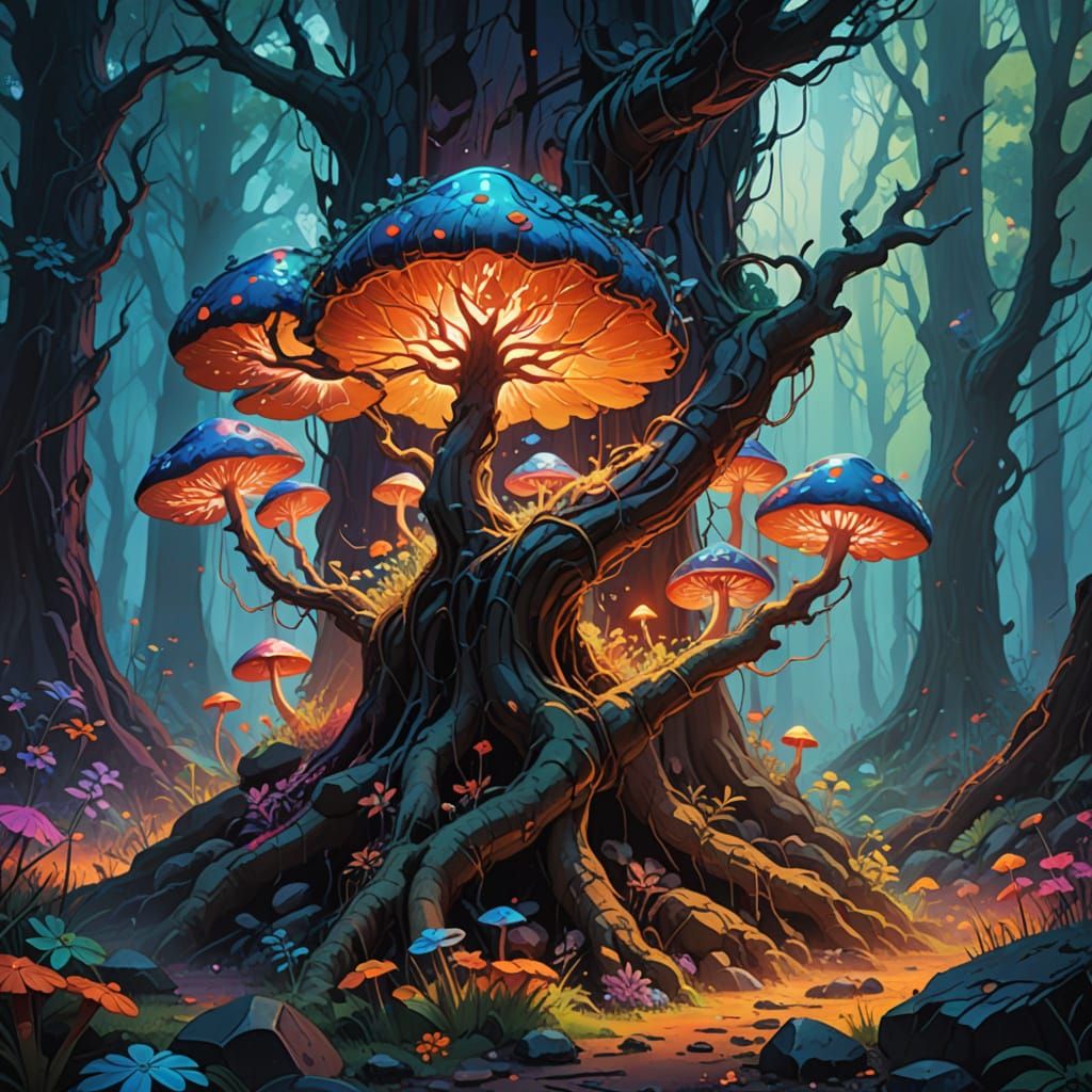 Vibrant Forest Scene in Pop Art Style