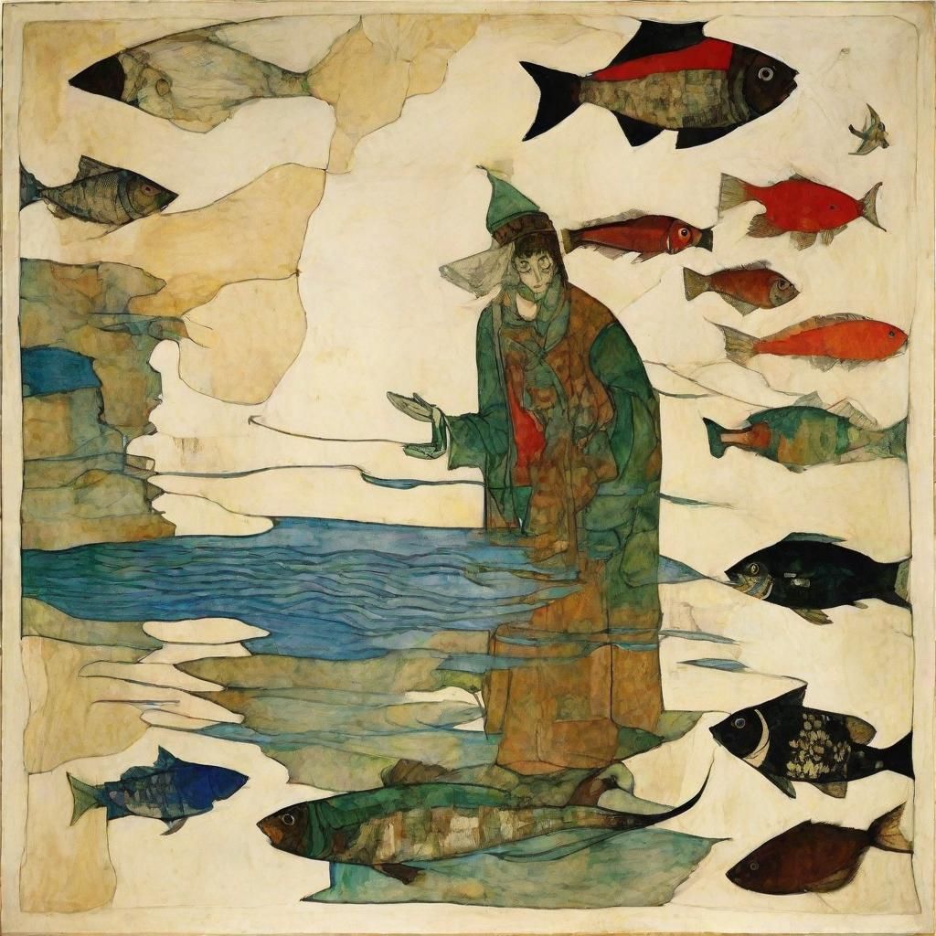 Ocean Creatures in Expressionist Icon Style