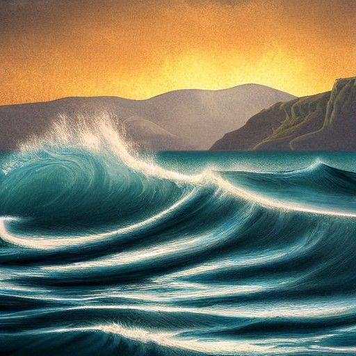Greek Coast Waves in Detailed Matte Painting