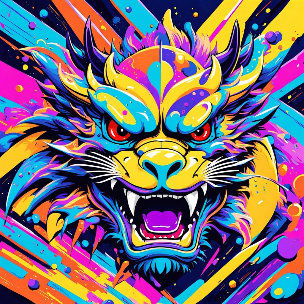 Cyberpunk Dragon Soars Through Vibrant Nebula in Hypermodern...