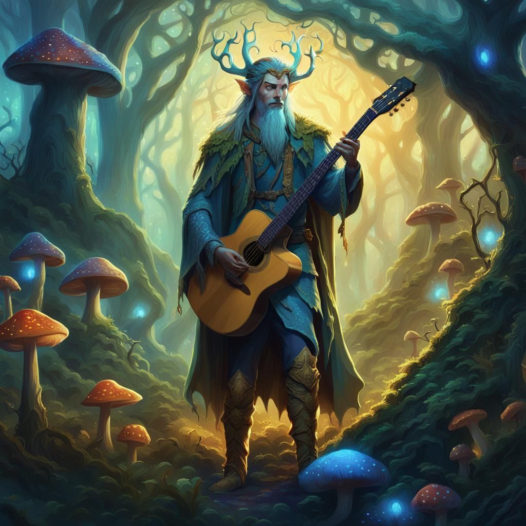 Elf King Guitarist in Mystical Forest