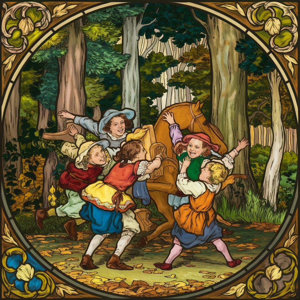 Medieval Forest Scene with Joyful Children