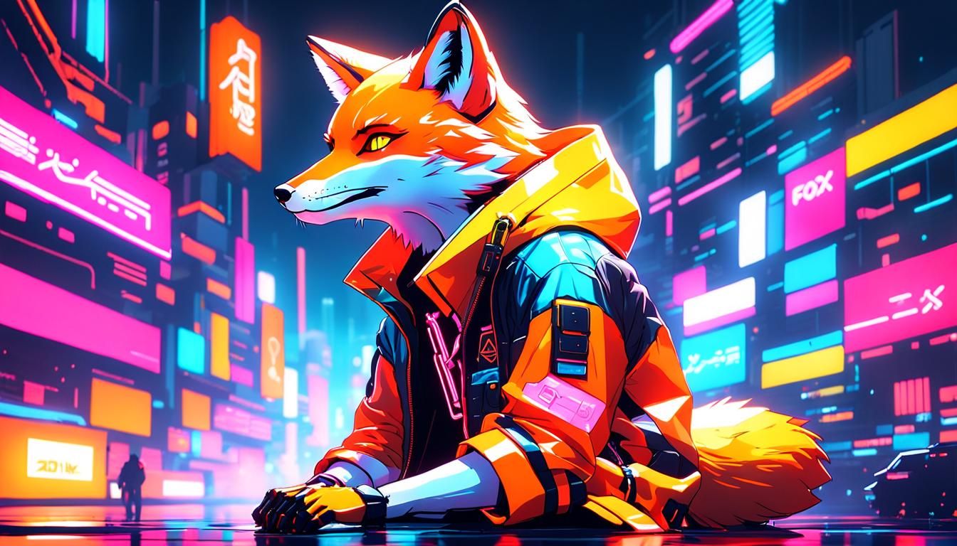 Cyberpunk Fox in Neon Jacket, Anime Style