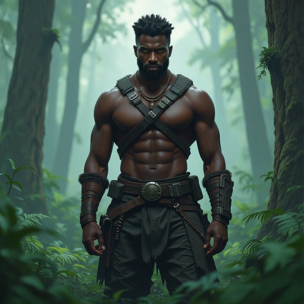 Striking Portrait of Man in Forest, Photorealistic Style