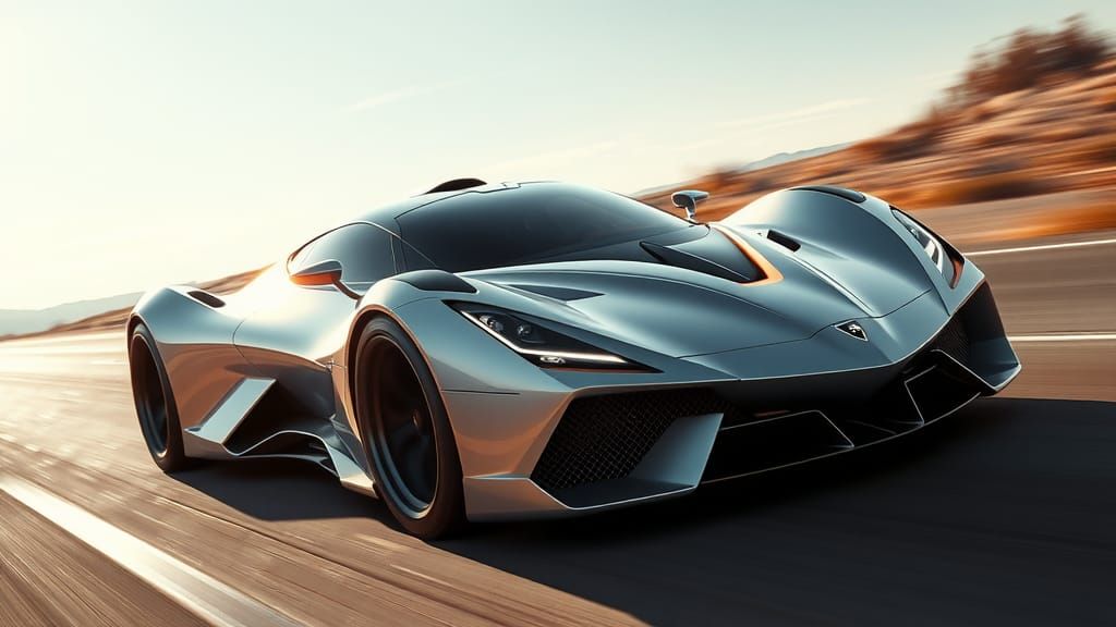Futuristic Supercar Speeds Down Sunny Highway