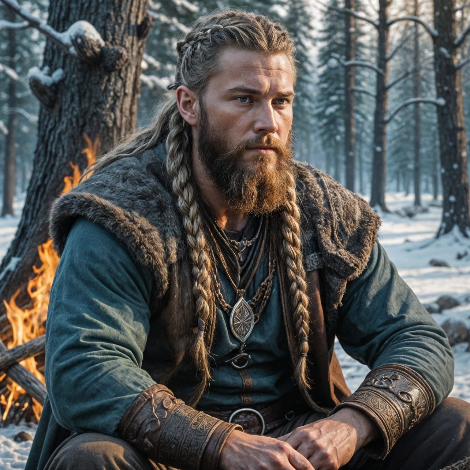 Viking Portrait by Firelight: Hyperdetailed Concept Art