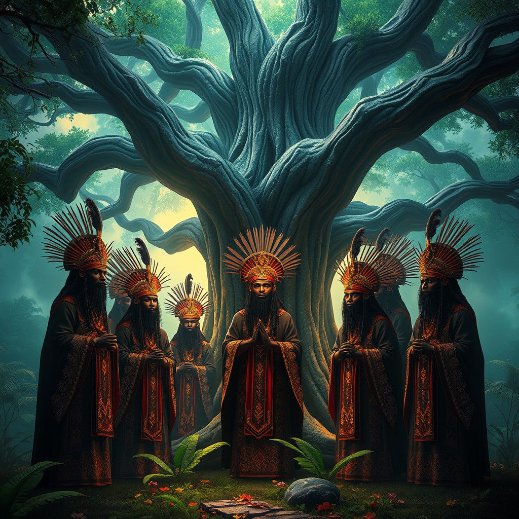 Regal Ancestors Gathered Around Ancient Tree