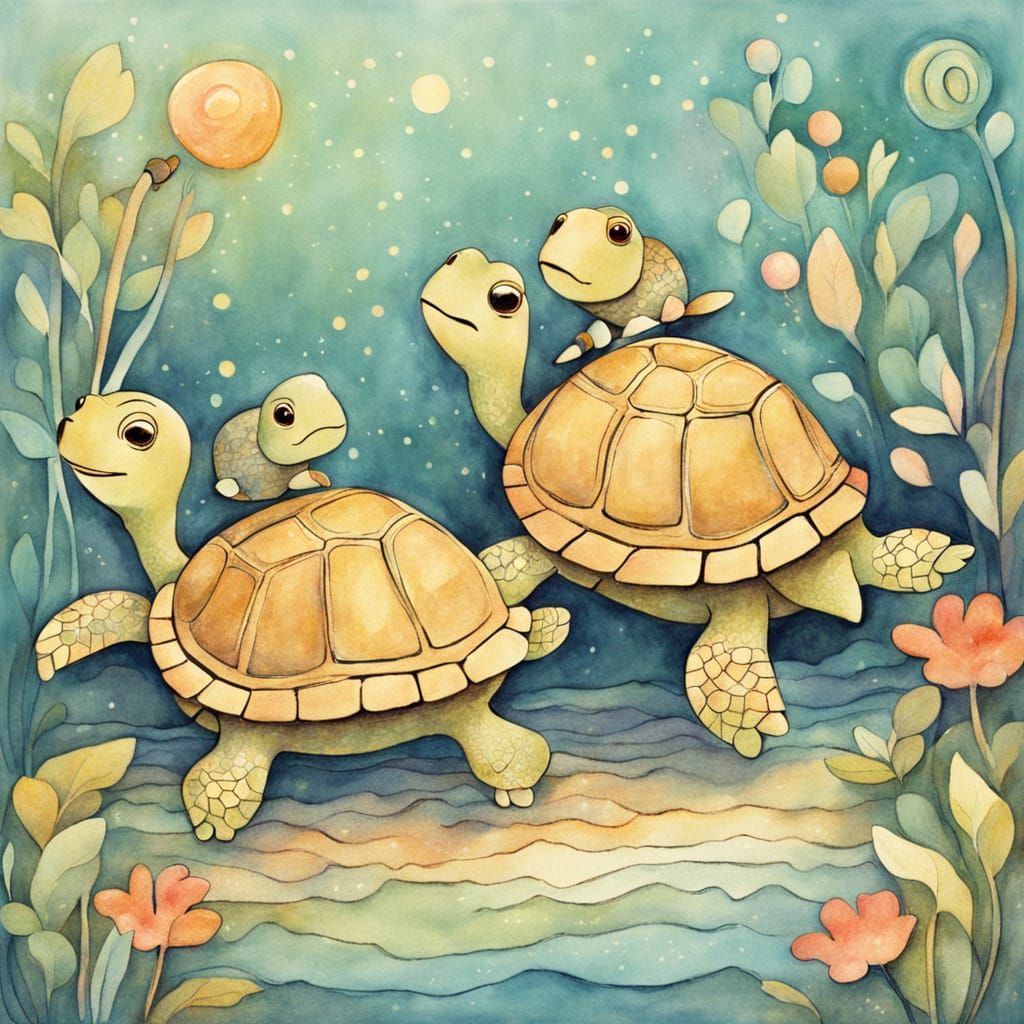 Whimsical Cartoon Turtles Playing Music