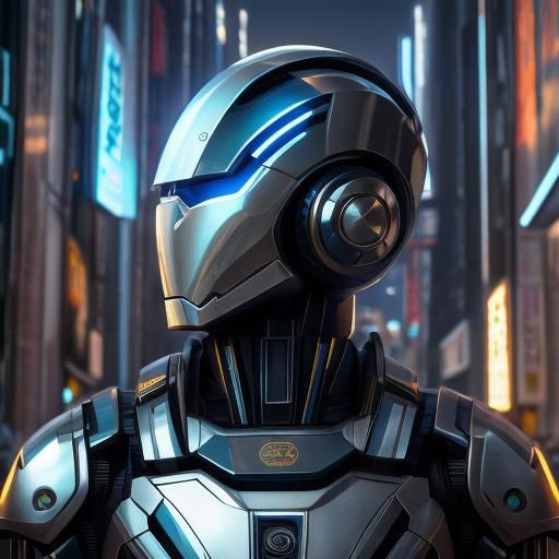 City Droid: Intricate Mech Details in 8K Sci-Fi