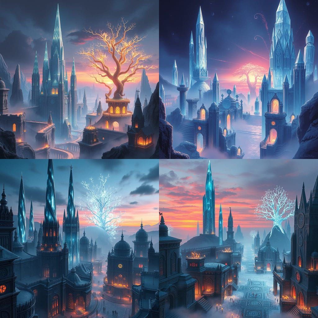 Ethereal Hyperborea: Shimmering Crystal City in Perpetual Tw...