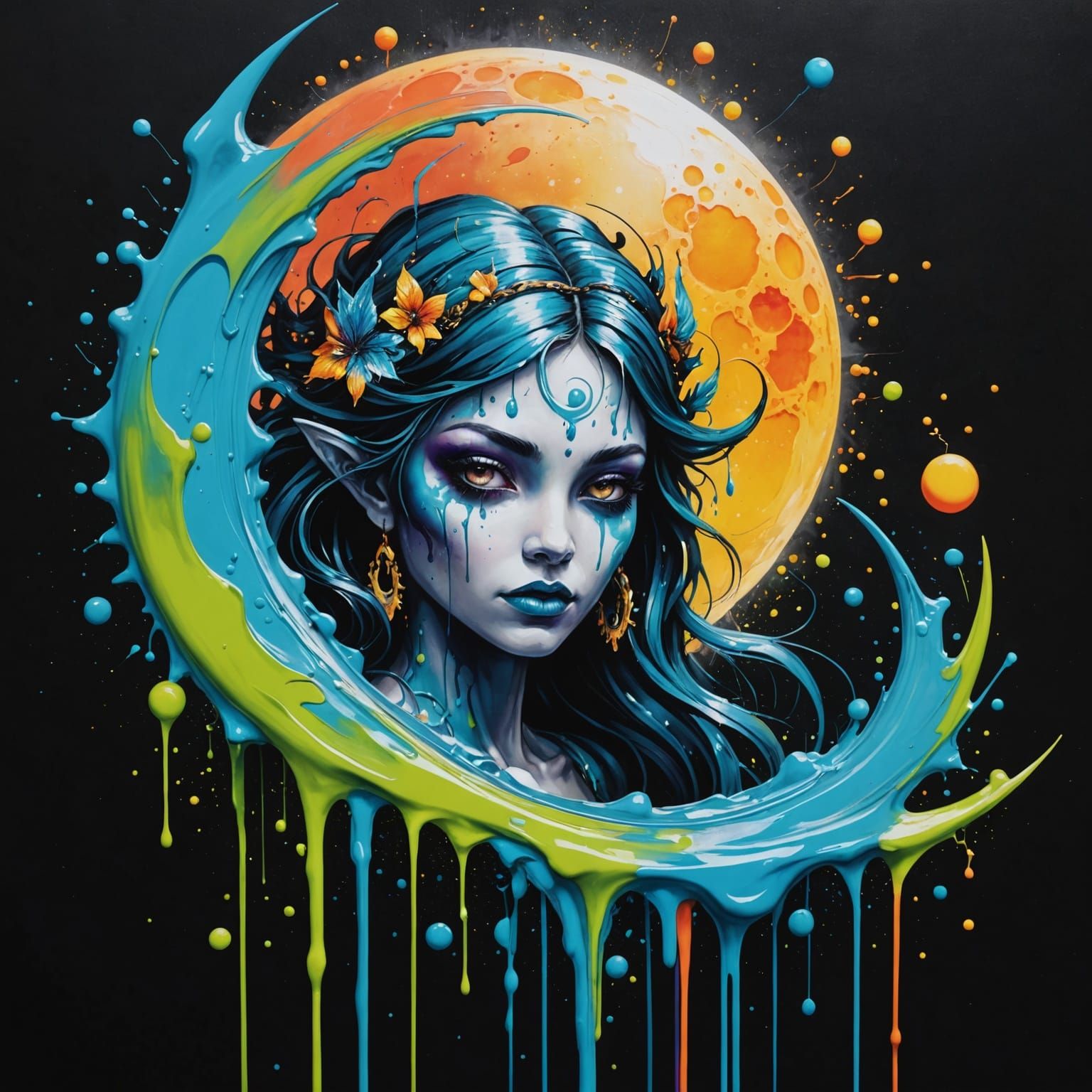 Moon Water Fairy in Graffiti Street Art Style