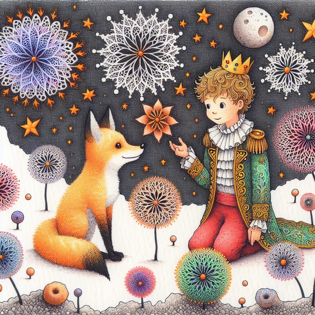 The Little Prince and the Fox Illustration