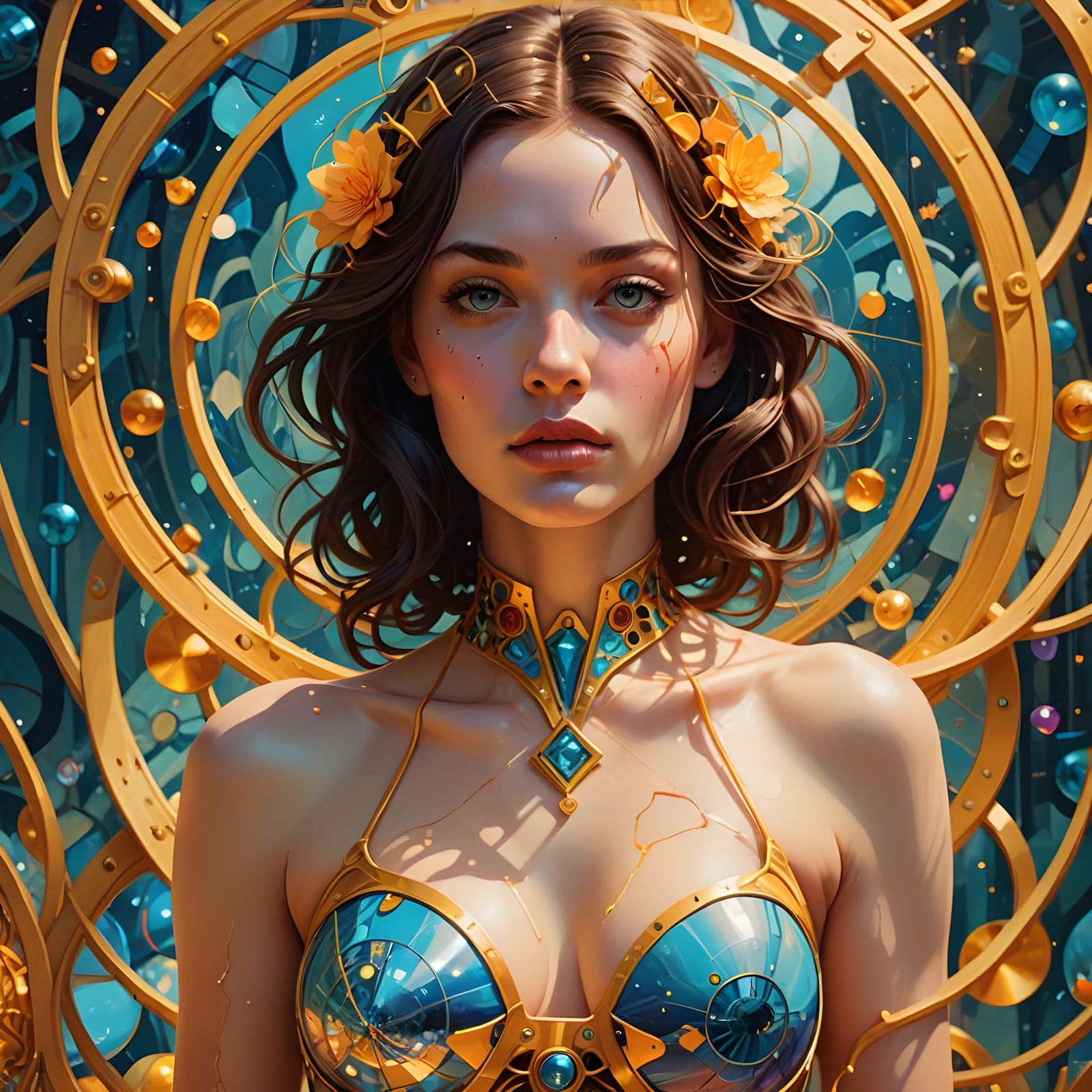 Hourglass Woman Kissing Time in Surreal Style