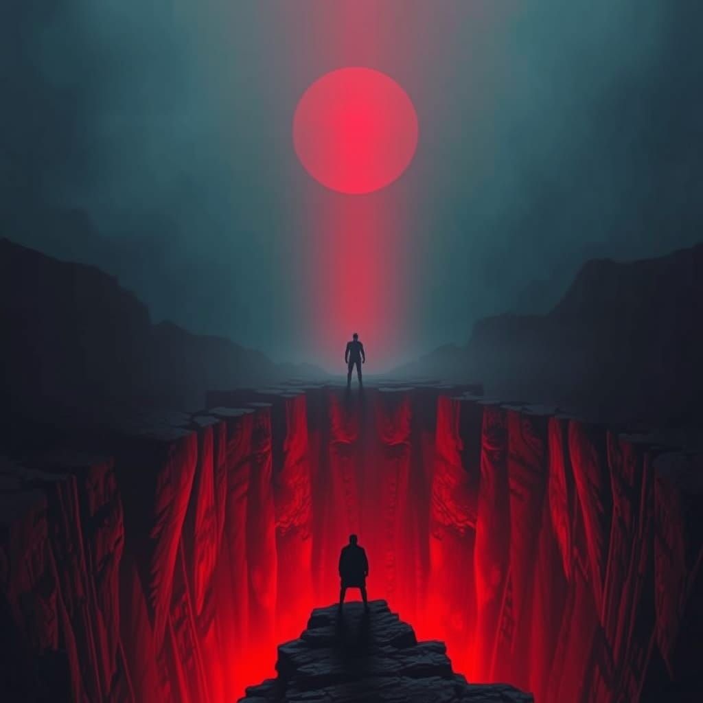 Ominous Figure Gazing into Abyss, Surrealist Art