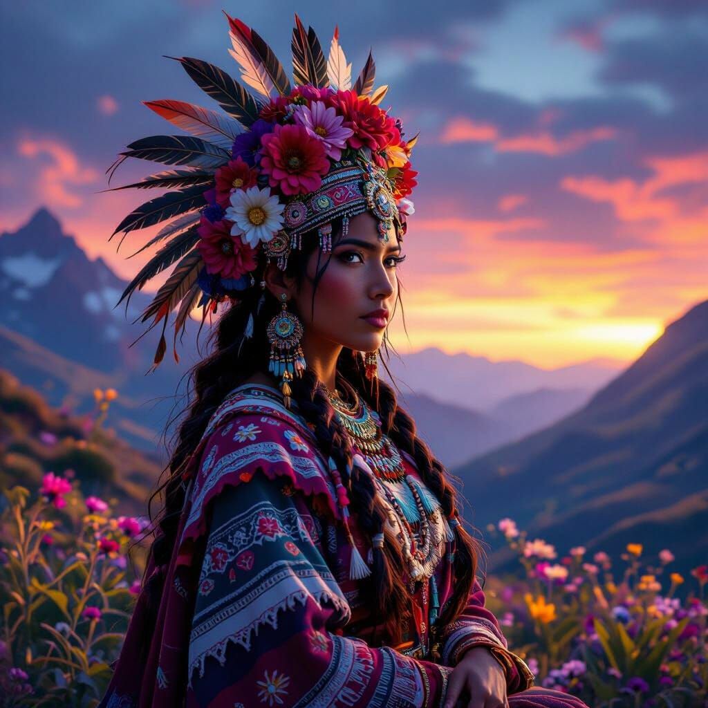 Majestic Indigenous Woman Embodies Pachamama in Mystical And...