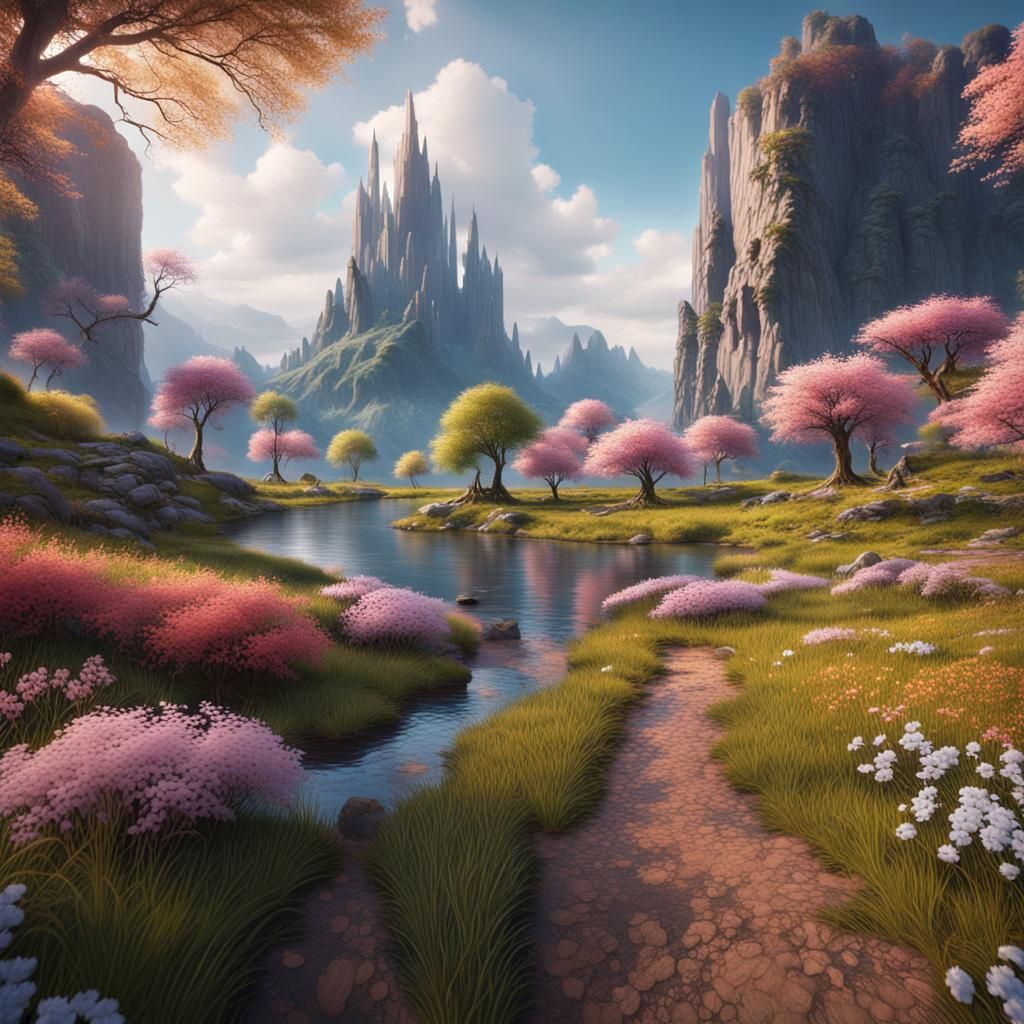 Vibrant Spring Landscape in Detailed Digital Art
