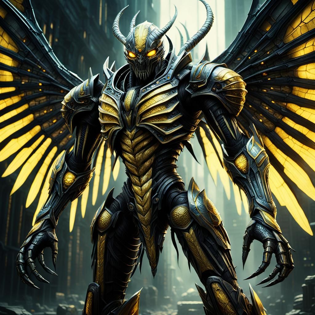 Heroic Insectoid Warrior in Dark Fantasy Setting