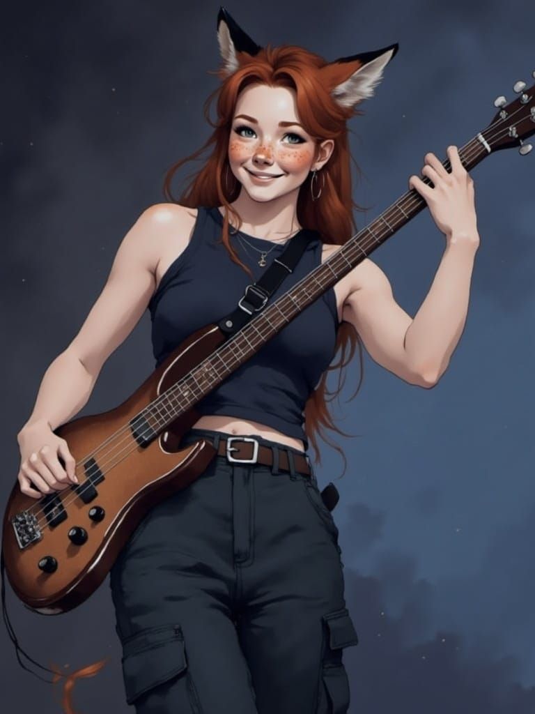 Fox-girl Vixen plays bass