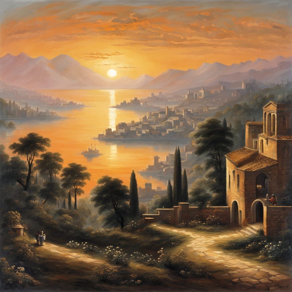 Sunset Landscape in the Style of Claude Lorrain