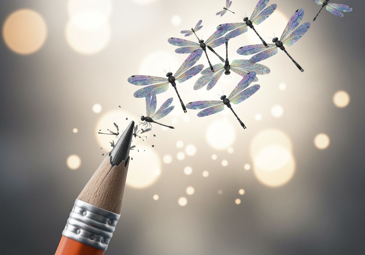 Dragonflies Emerge from Pencil in Digital Art Style