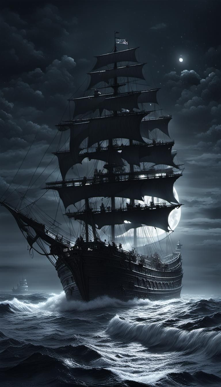 Glowing Sea Horses at Night in Dark Fantasy Art