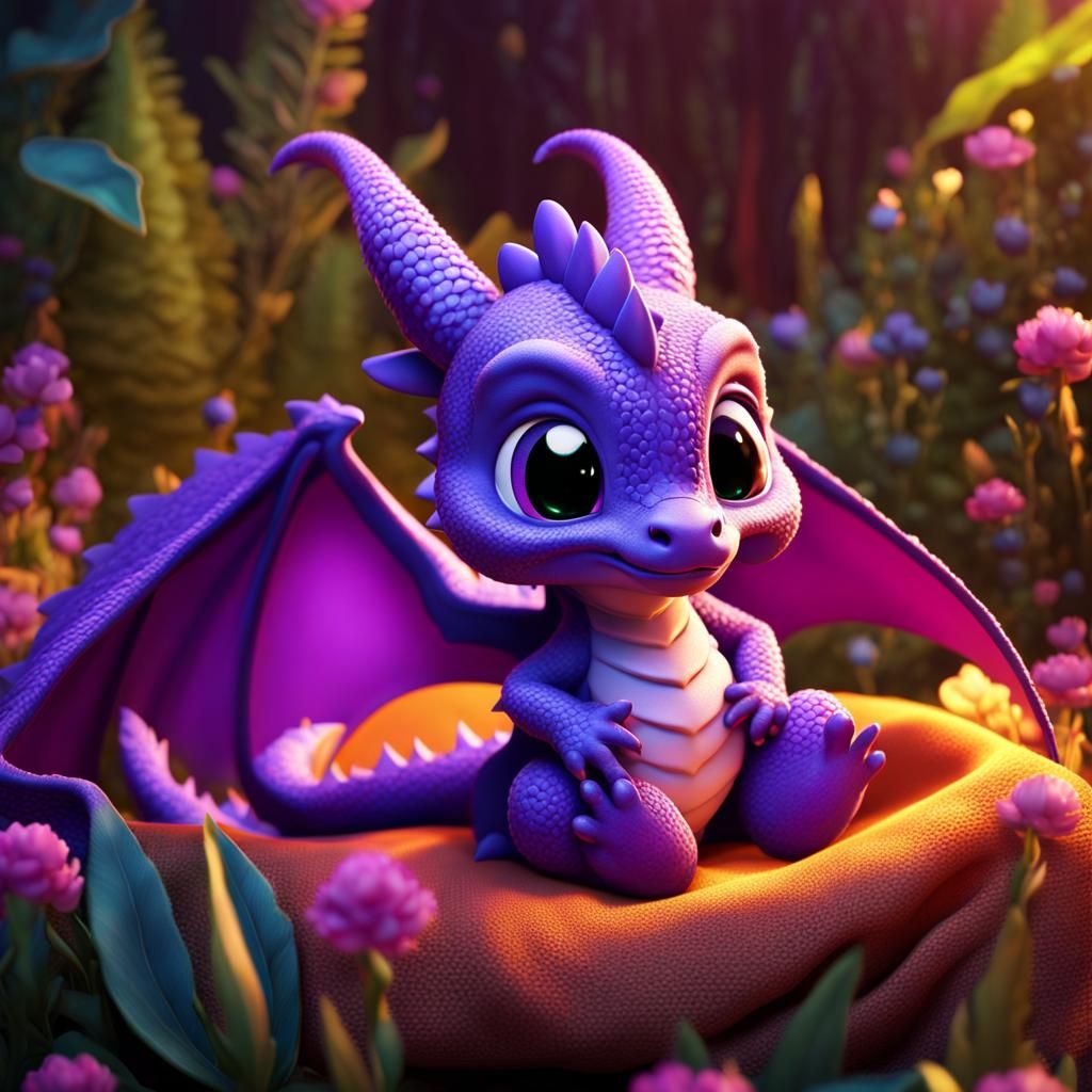 Cute Baby Dragon Snuggled Under Blanket in 3D Style