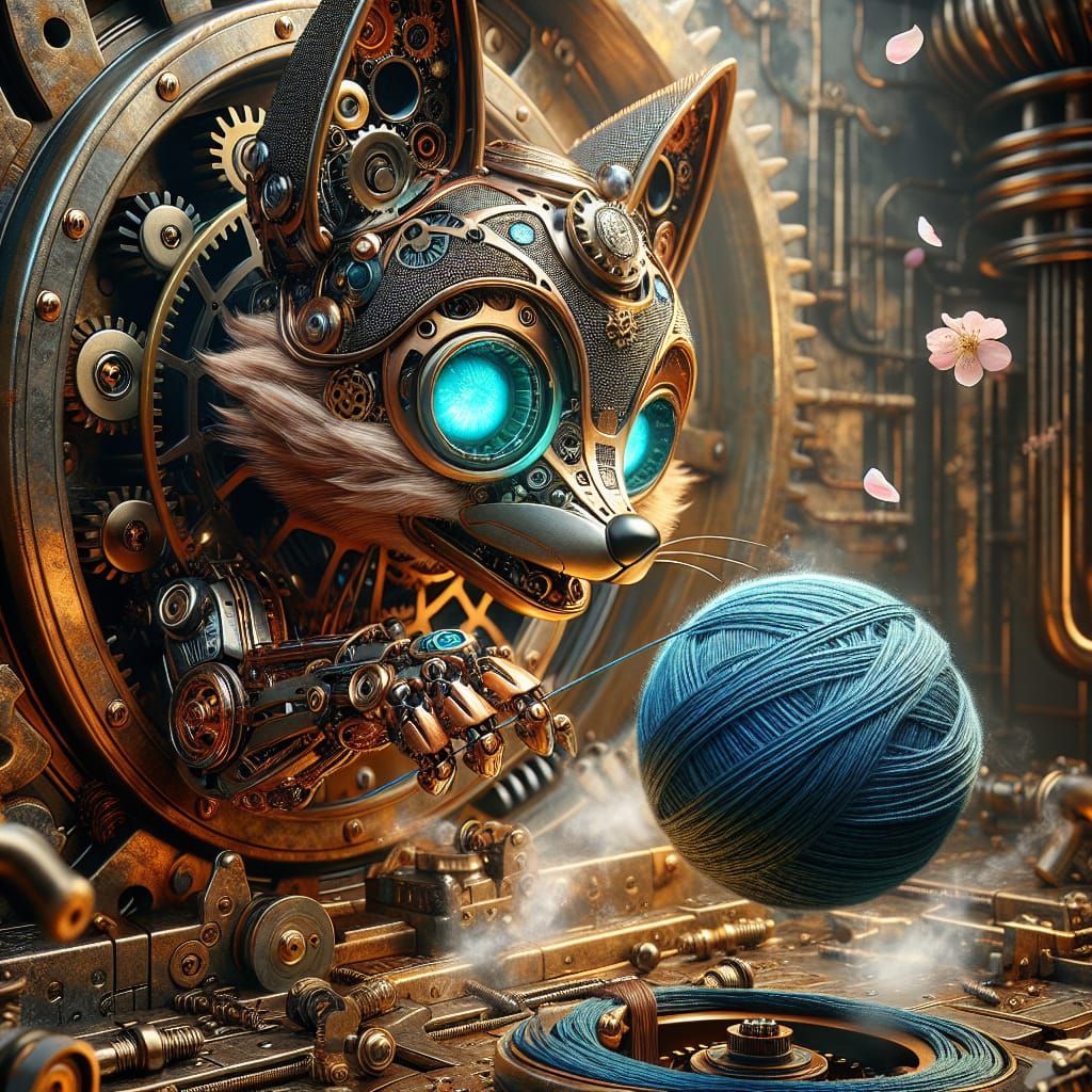 Steampunk Mechanical Fox with Yarn Ball