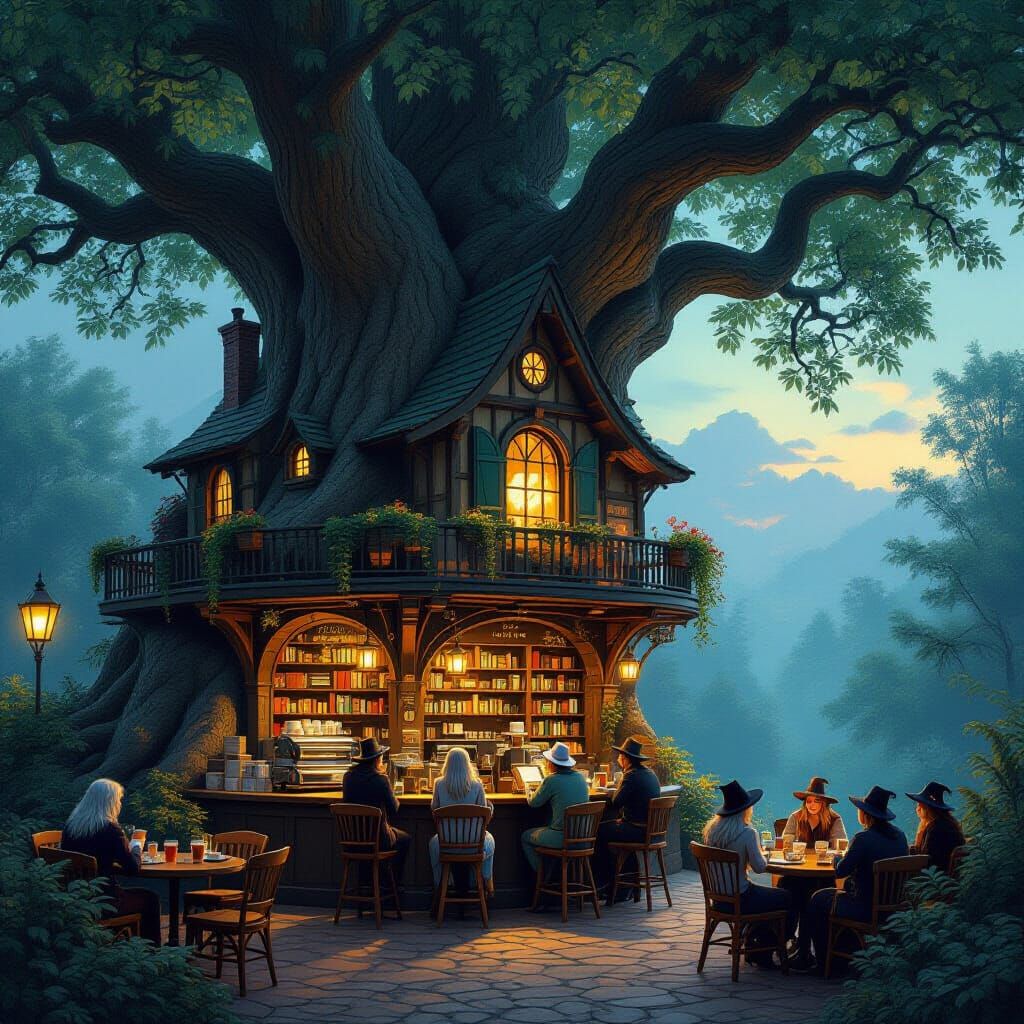 Enchanting Treehouse Cafe and Bookstore at Twilight