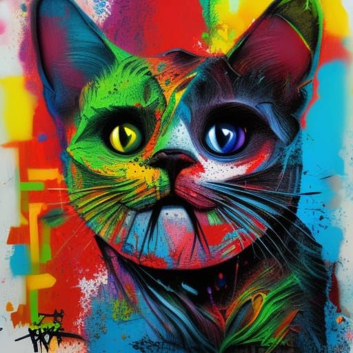 Graffiti Cat in a Polychromatic Splash Art Style