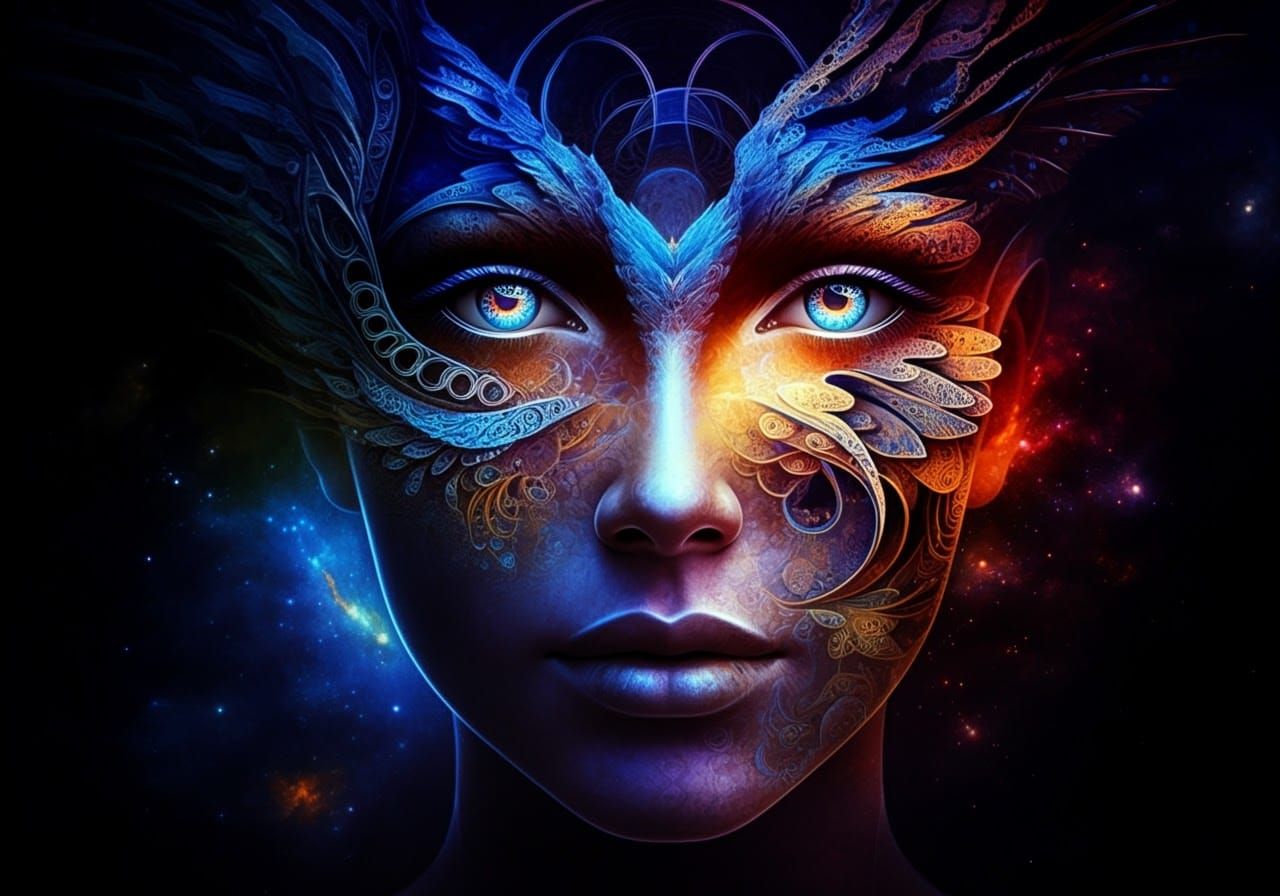 Surreal Bird Merging into Fantasy Face