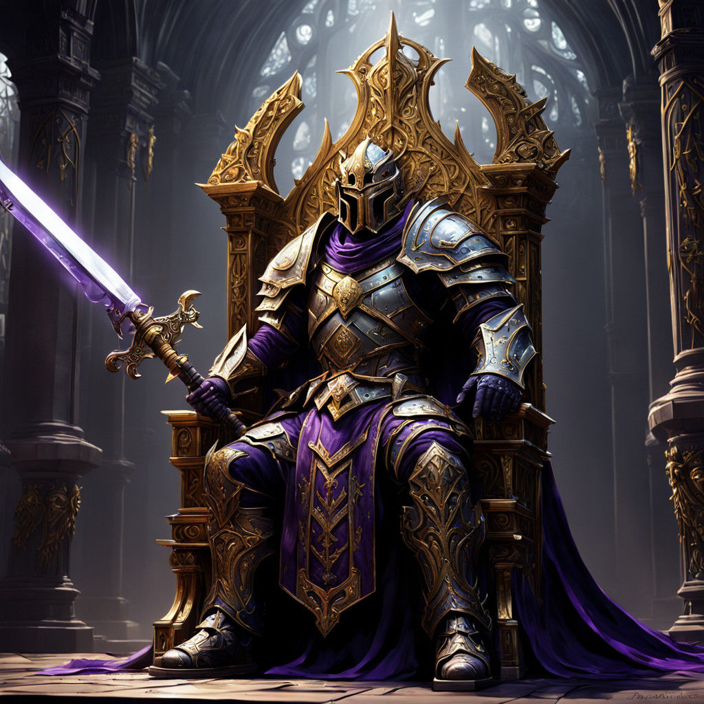 Sovereign King Reigns with Sword and Shield in Hyperrealist....