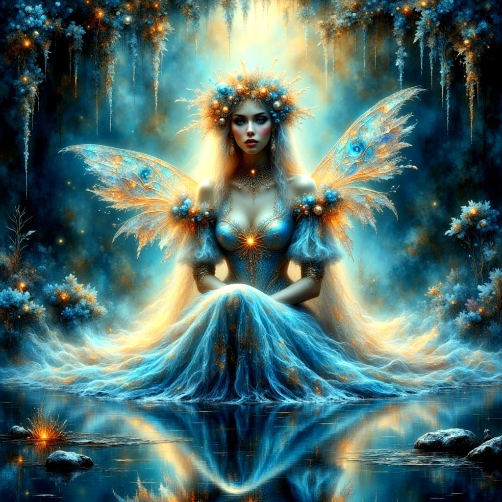 Ethereal Dreamscapes: Lady of the Lake in Soft, Iridescent B...