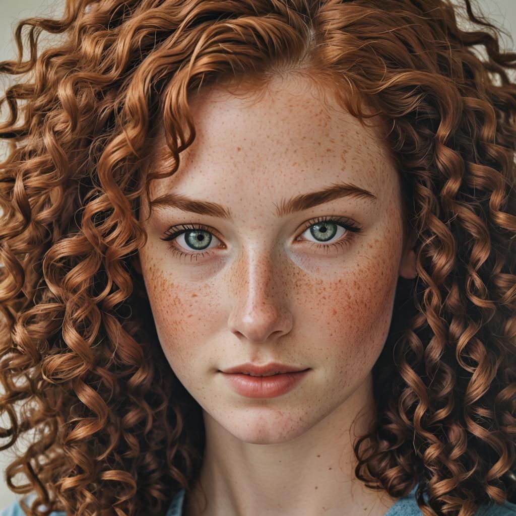 Auburn-Haired Girl Portrait in Art Nouveau Style