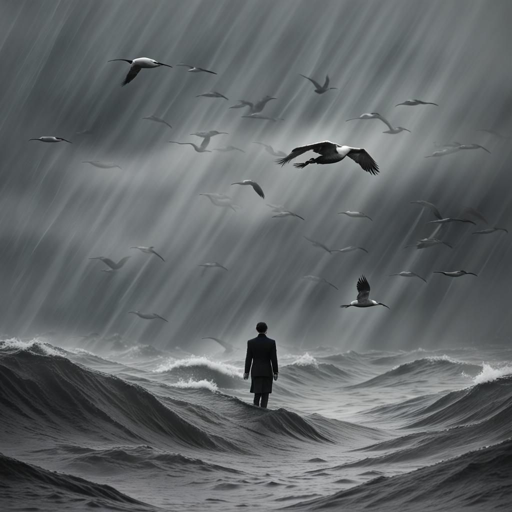 Melancholy Seabird in Stormy Waters