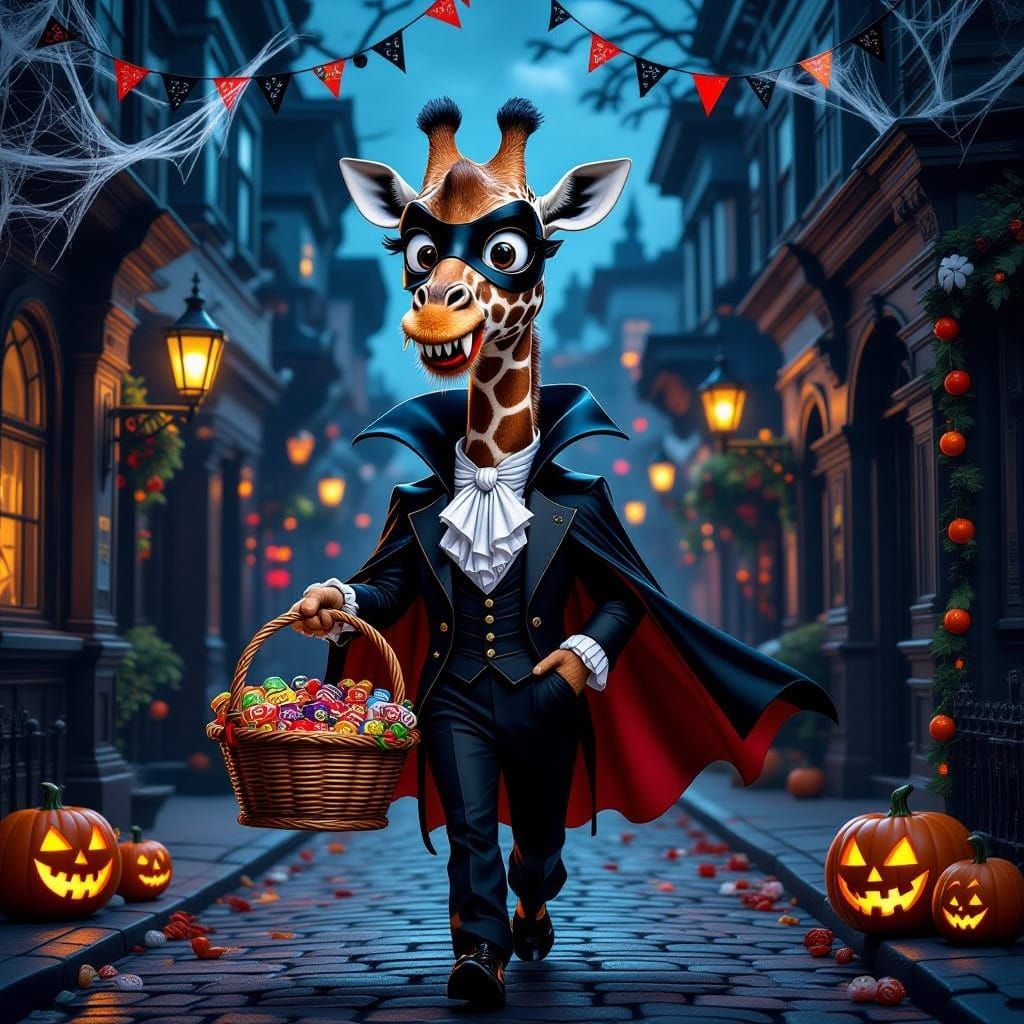 Vampire Giraffe Halloween Concept Art Illustration