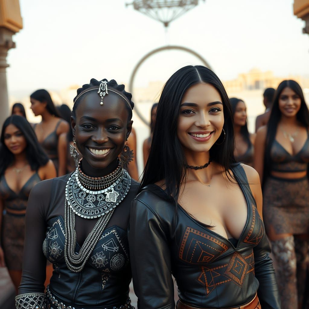 Moroccan Women in Riad: Cinematic Film Still