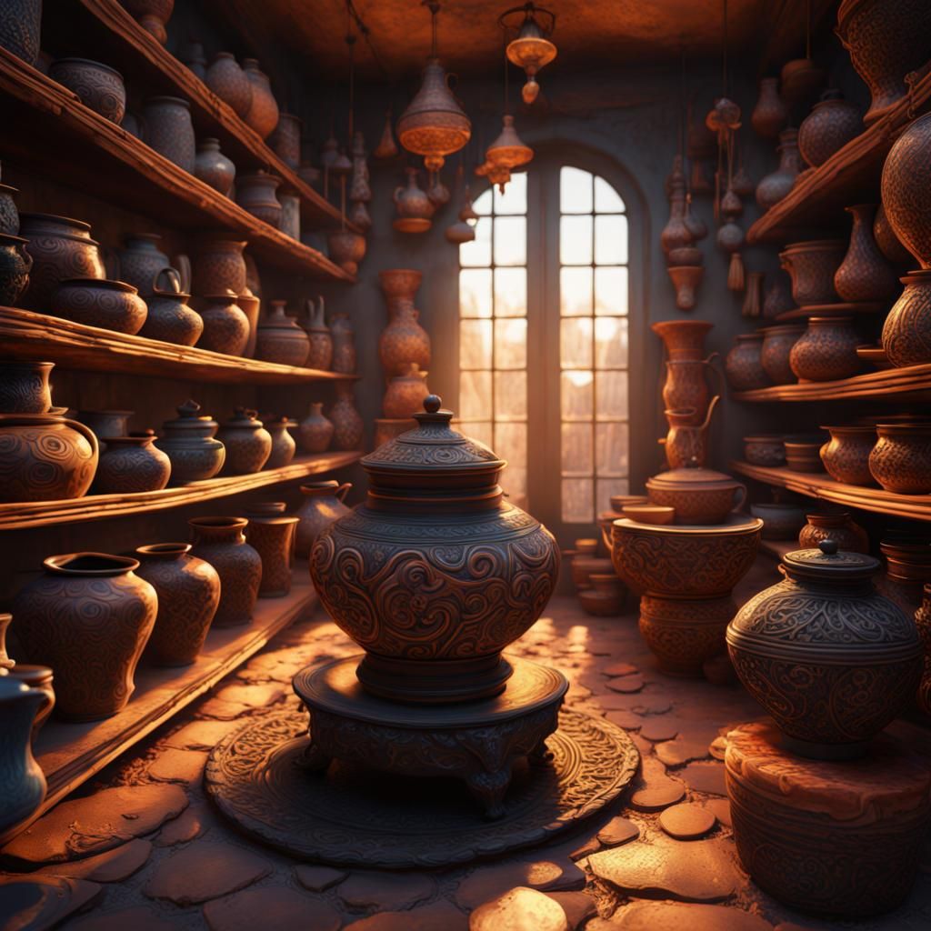 Glowing Black Pottery in Paris Shop Interior