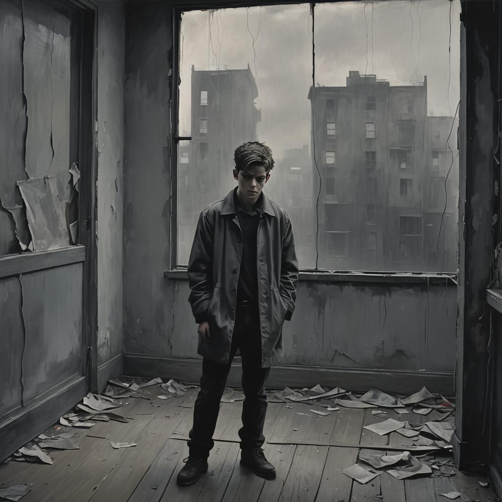 Dark Expressionist Portrait of a Suffocating Youth