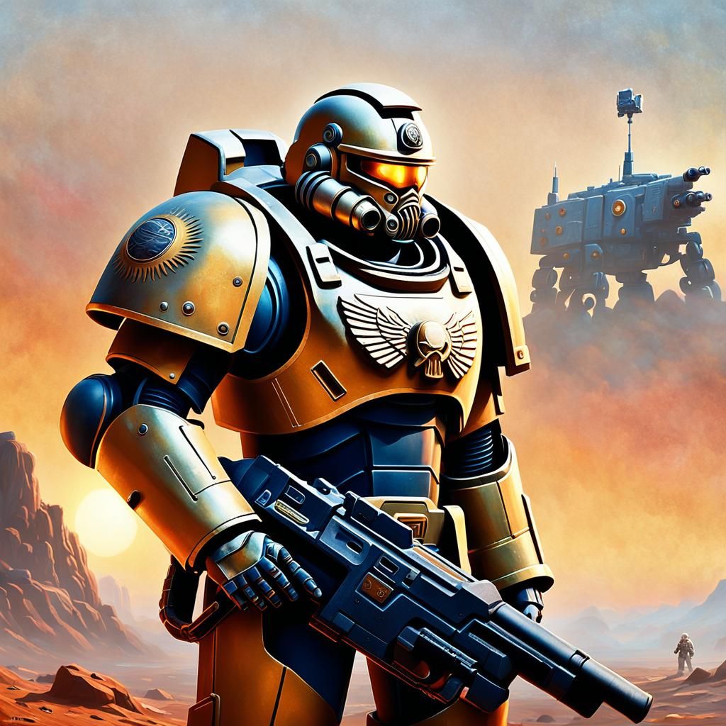 Space Marine on Mars in Ethereal Fantasy Style