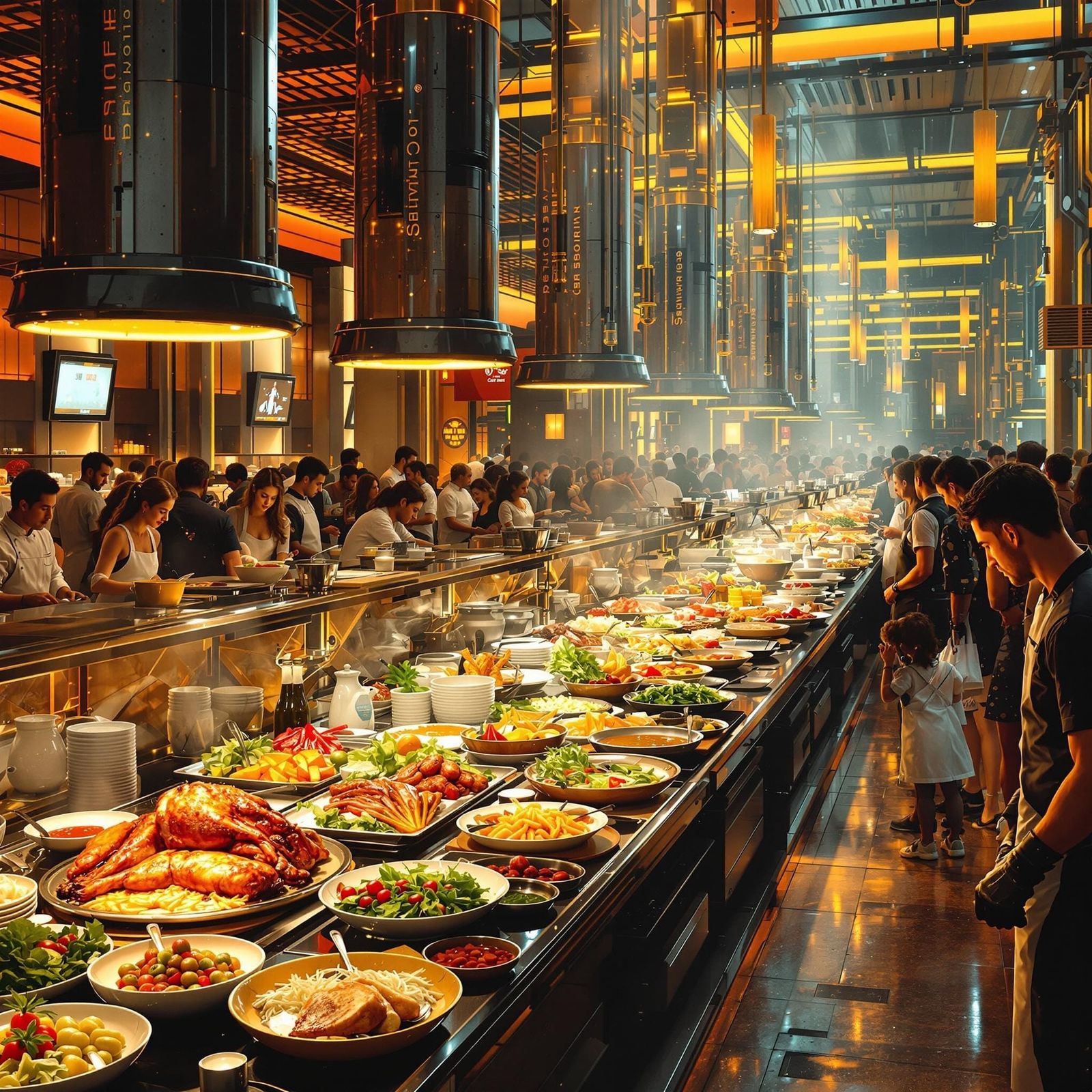 Futuristic Food Festival in a Vibrant, Lively Atmosphere