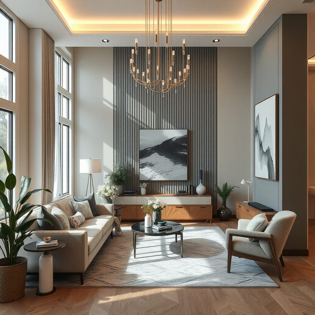 Modern Interior Design with Orange and Blue Accents