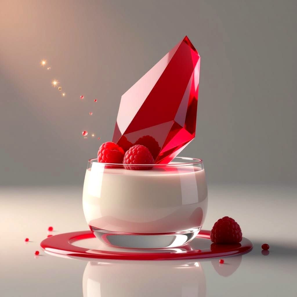 Ruby Sugar Shard over Raspberry Panna Cotta