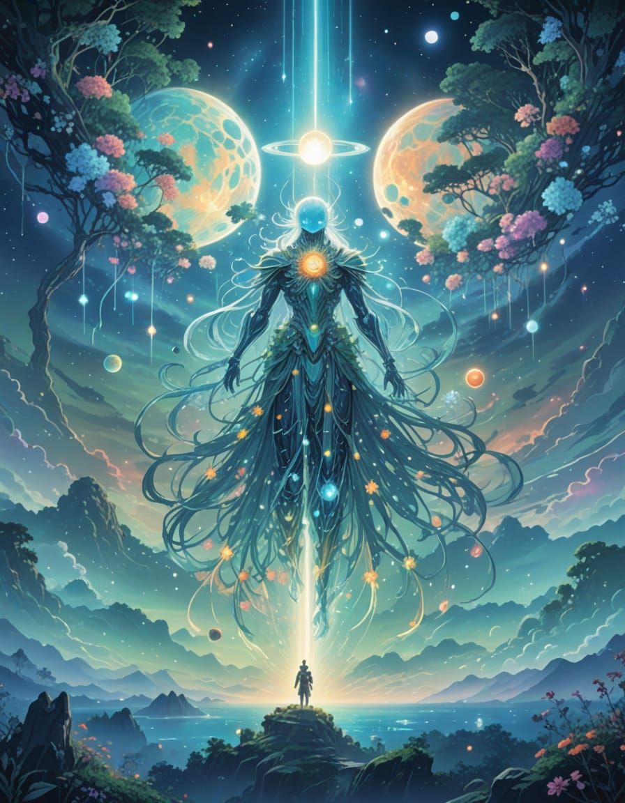 Ethereal Goddess Blooms in Vibrant Manga Style Fantasy World