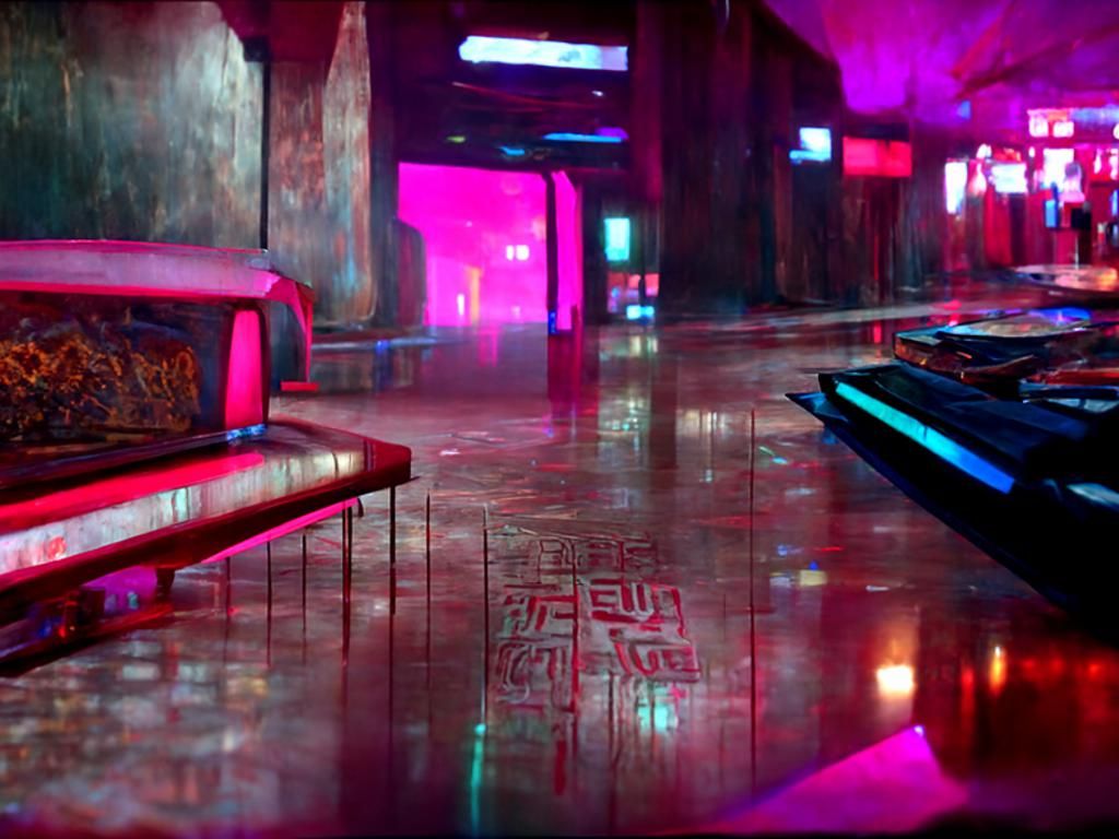 Abandoned Cyberpunk Nightclub with Neon Lighting
