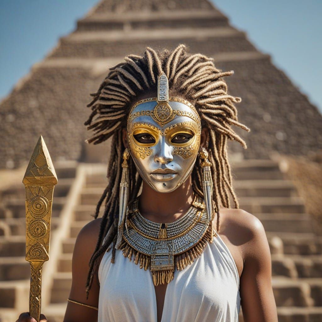 Goddess in Golden Regalia with Pyramid