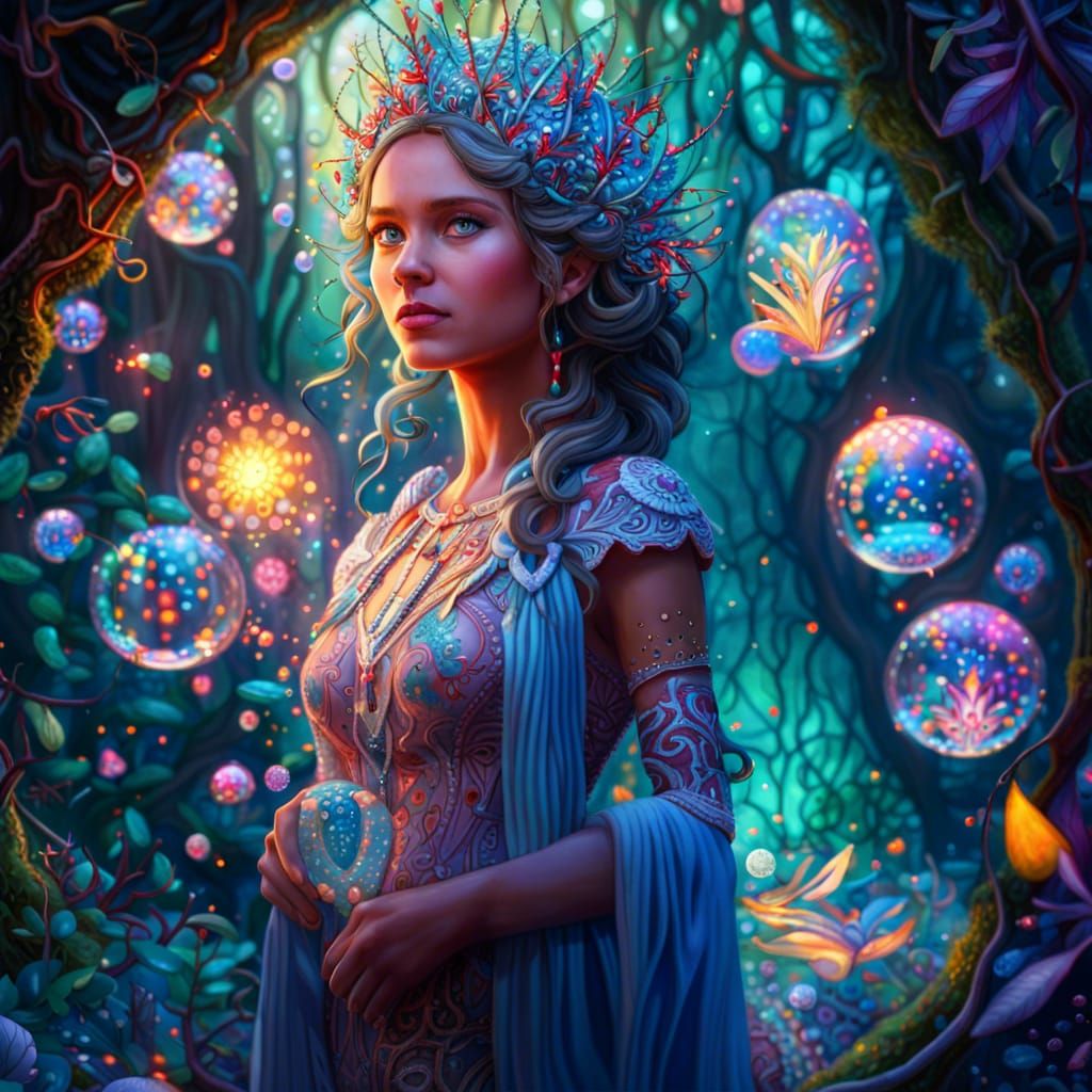 Pretty Princess in Magical Forest: Fantasy Art