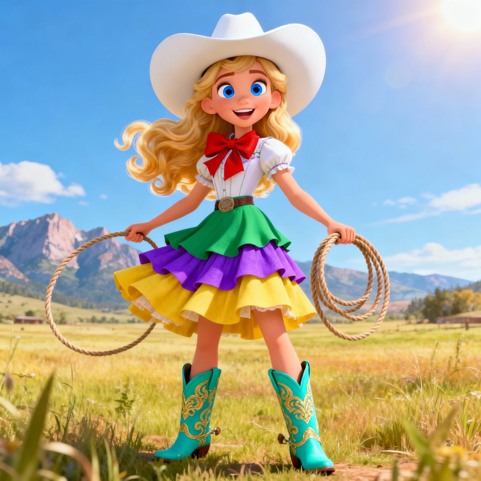 Anime Teen Cowgirl in Disney Pixar 3D Style